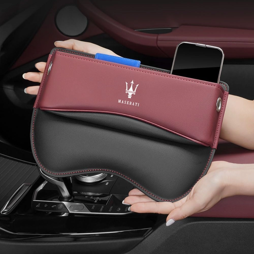 Car Seat Storage Box for Maserati Bora/Indy/Khamsin/Merak/Kyalami Series Car Seat Gap Organizer Seat Side Bag Reserved Charging Cable Hole Car Accessories,One Piece-Red