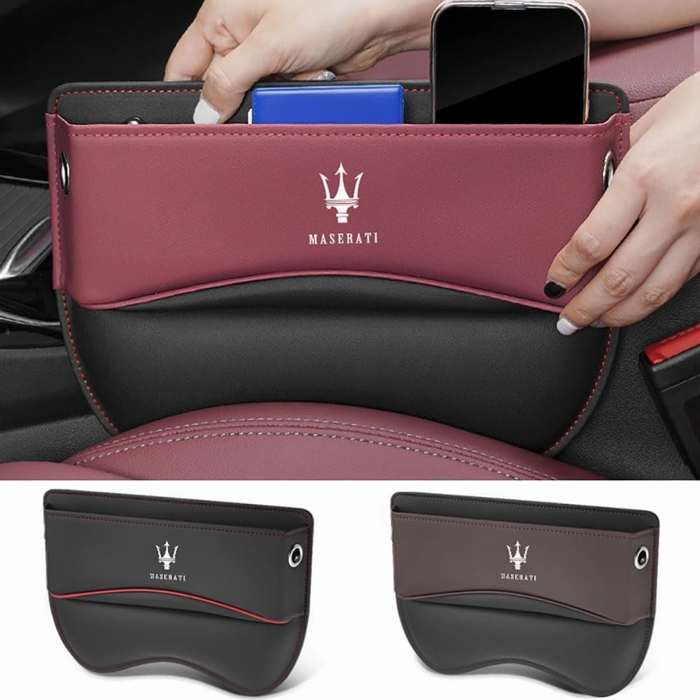 Car Seat Storage Box for Maserati Bora/Indy/Khamsin/Merak/Kyalami Series Car Seat Gap Organizer Seat Side Bag Reserved Charging Cable Hole Car Accessories,One Piece-Red