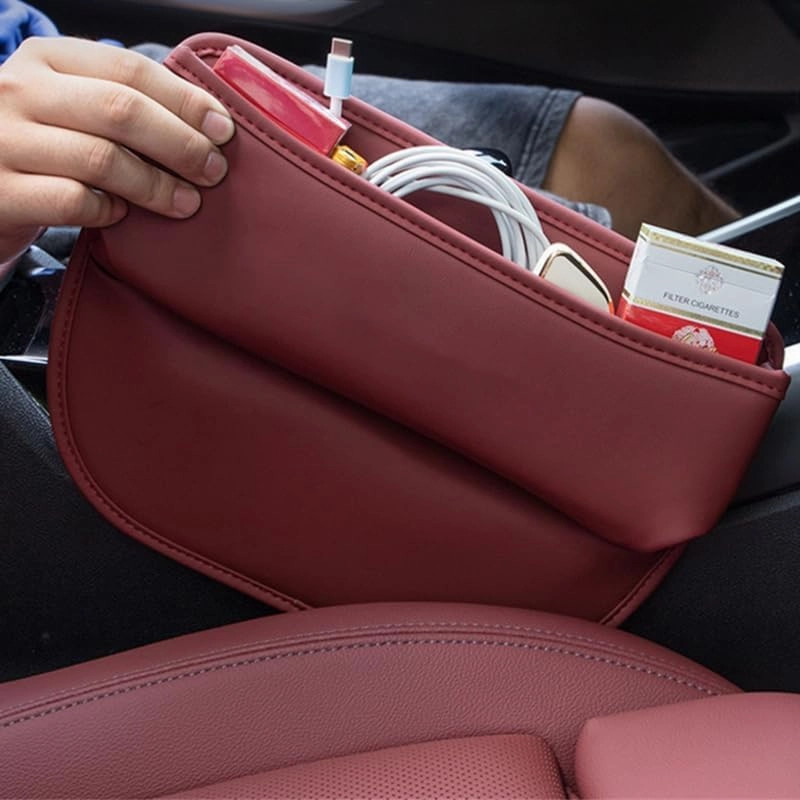 Car Seat Storage Box for Maserati Ghibli GranTurismo Levante Quattroporte MC20 Series Car Seat Gap Organizer Seat Side Bag Reserved Charging Cable Hole Car Accessories,Light Brown