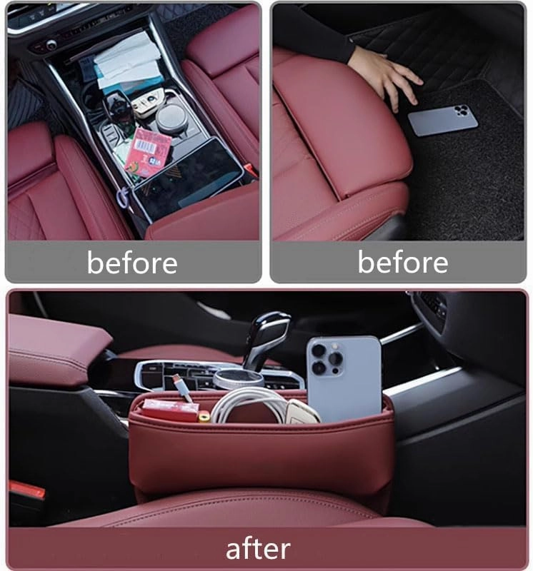 Car Seat Storage Box for Maserati Ghibli GranTurismo Levante Quattroporte MC20 Series Car Seat Gap Organizer Seat Side Bag Reserved Charging Cable Hole Car Accessories,Light Brown