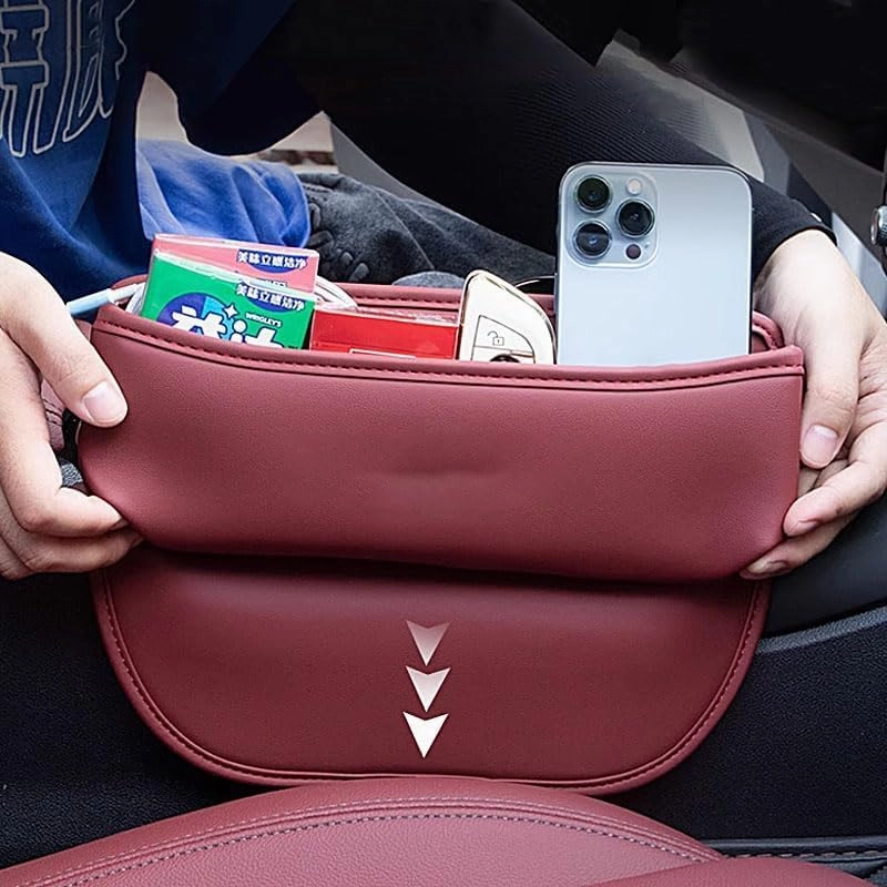 Car Seat Storage Box for Maserati Ghibli GranTurismo Levante Quattroporte MC20 Series Car Seat Gap Organizer Seat Side Bag Reserved Charging Cable Hole Car Accessories,Light Brown