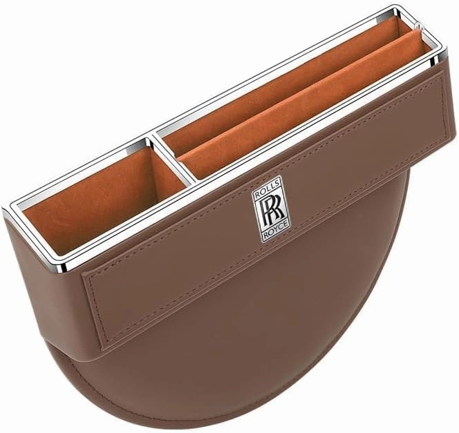 Car Seat Storage Box for Rolls-Royce Phantom Ghost Cullinan Wraith Dawn Series Car Seat Gap Organizer Seat Side Bag Reserved Charging Cable Hole Car Accessories,Brown