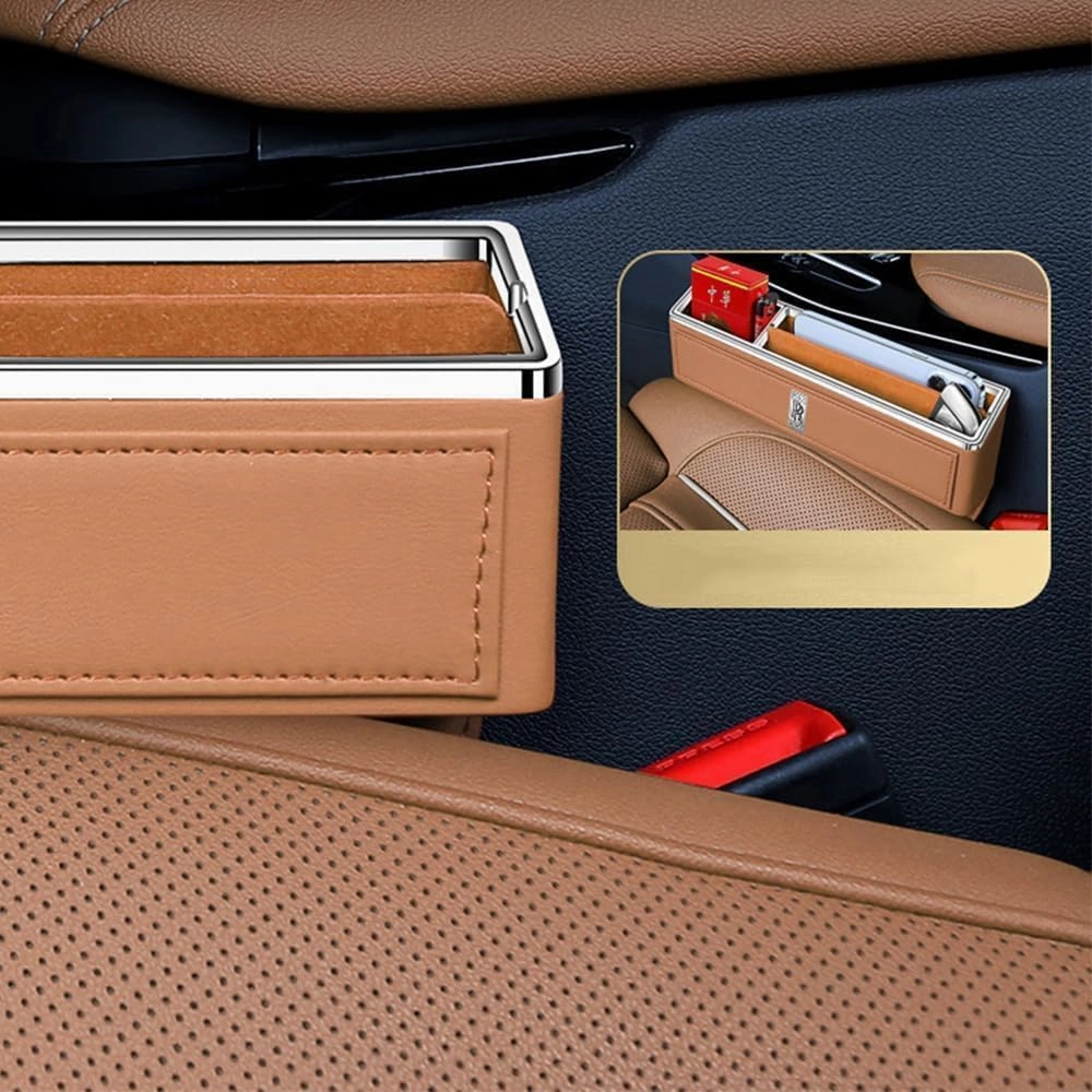 Car Seat Storage Box for Rolls-Royce Phantom Ghost Cullinan Wraith Dawn Series Car Seat Gap Organizer Seat Side Bag Reserved Charging Cable Hole Car Accessories,Brown