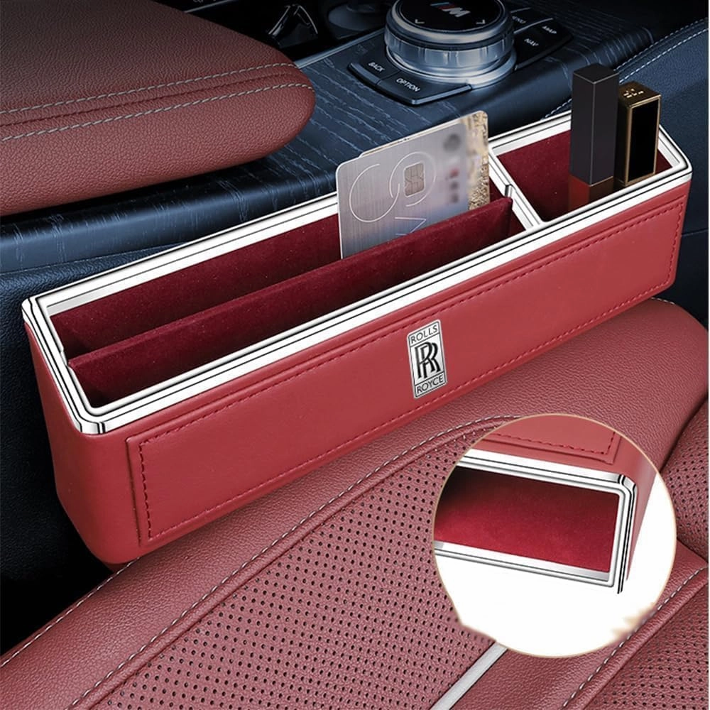 Car Seat Storage Box for Rolls-Royce Phantom Ghost Cullinan Wraith Dawn Series Car Seat Gap Organizer Seat Side Bag Reserved Charging Cable Hole Car Accessories,Brown