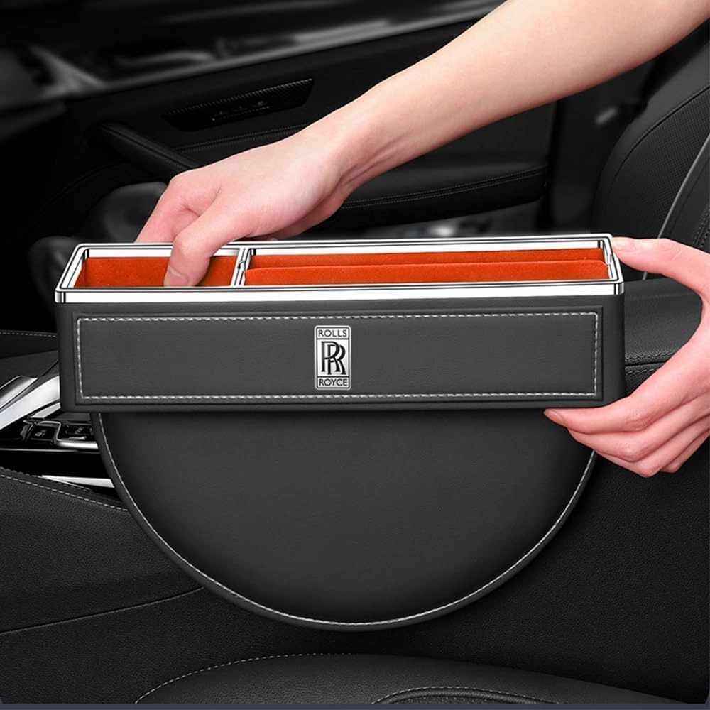 Car Seat Storage Box for Rolls-Royce Phantom Ghost Cullinan Wraith Dawn Series Car Seat Gap Organizer Seat Side Bag Reserved Charging Cable Hole Car Accessories,Brown