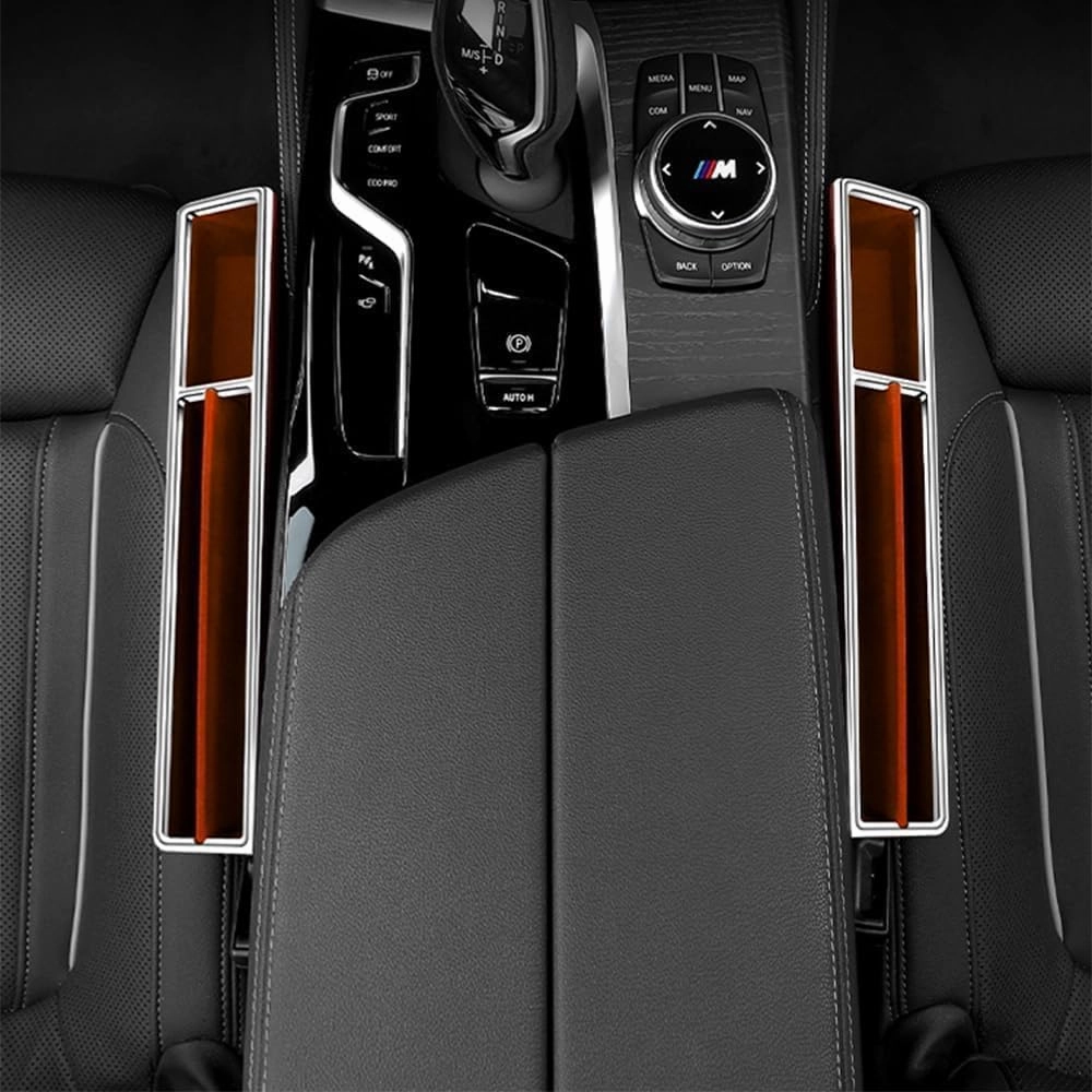 Car Seat Storage Box for Rolls-Royce Phantom Ghost Cullinan Wraith Dawn Series Car Seat Gap Organizer Seat Side Bag Reserved Charging Cable Hole Car Accessories,Brown