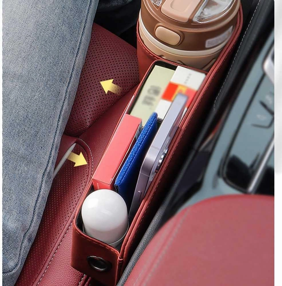 Car Seat Storage Box for Suzuki Grand Vitara Sx4 Swift Alto Jimny Series Car Seat Gap Organizer Seat Side Bag Reserved Charging Cable Hole Car Accessories,Beige