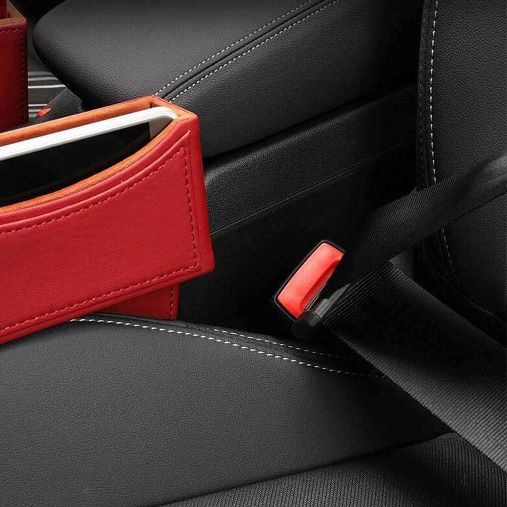 Car Seat Storage Box for Suzuki Ignis Jimny Vitara Across Swace Swift SX4 Series Car Seat Gap Organizer Seat Side Bag Reserved Charging Cable Hole Car Accessories, Two Pieces-Beige