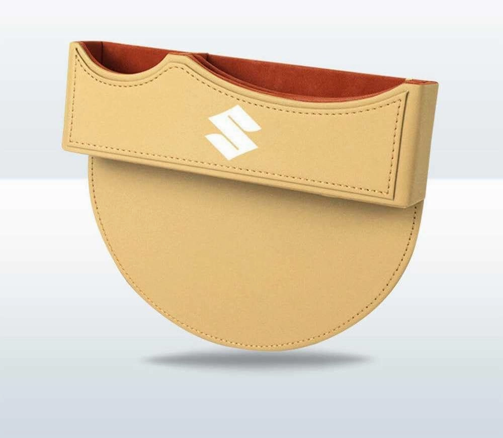 Car Seat Storage Box for Suzuki Ignis Jimny Vitara Across Swace Swift SX4 Series Car Seat Gap Organizer Seat Side Bag Reserved Charging Cable Hole Car Accessories, Two Pieces-Beige