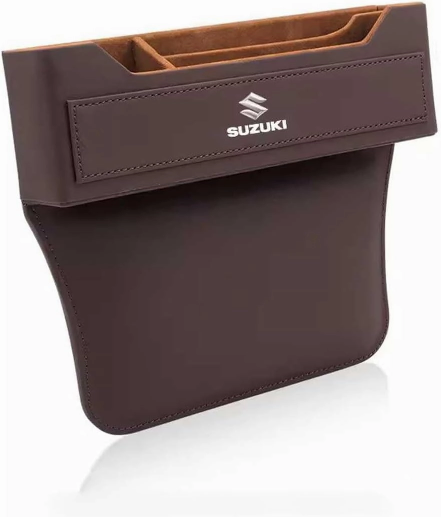 Car Seat Storage Box for Suzuki Swift Sx4 Vitara Jimny S-Cross Swift Series Car Seat Gap Organizer Seat Side Bag Reserved Charging Cable Hole Car Accessories,One Piece-Brown