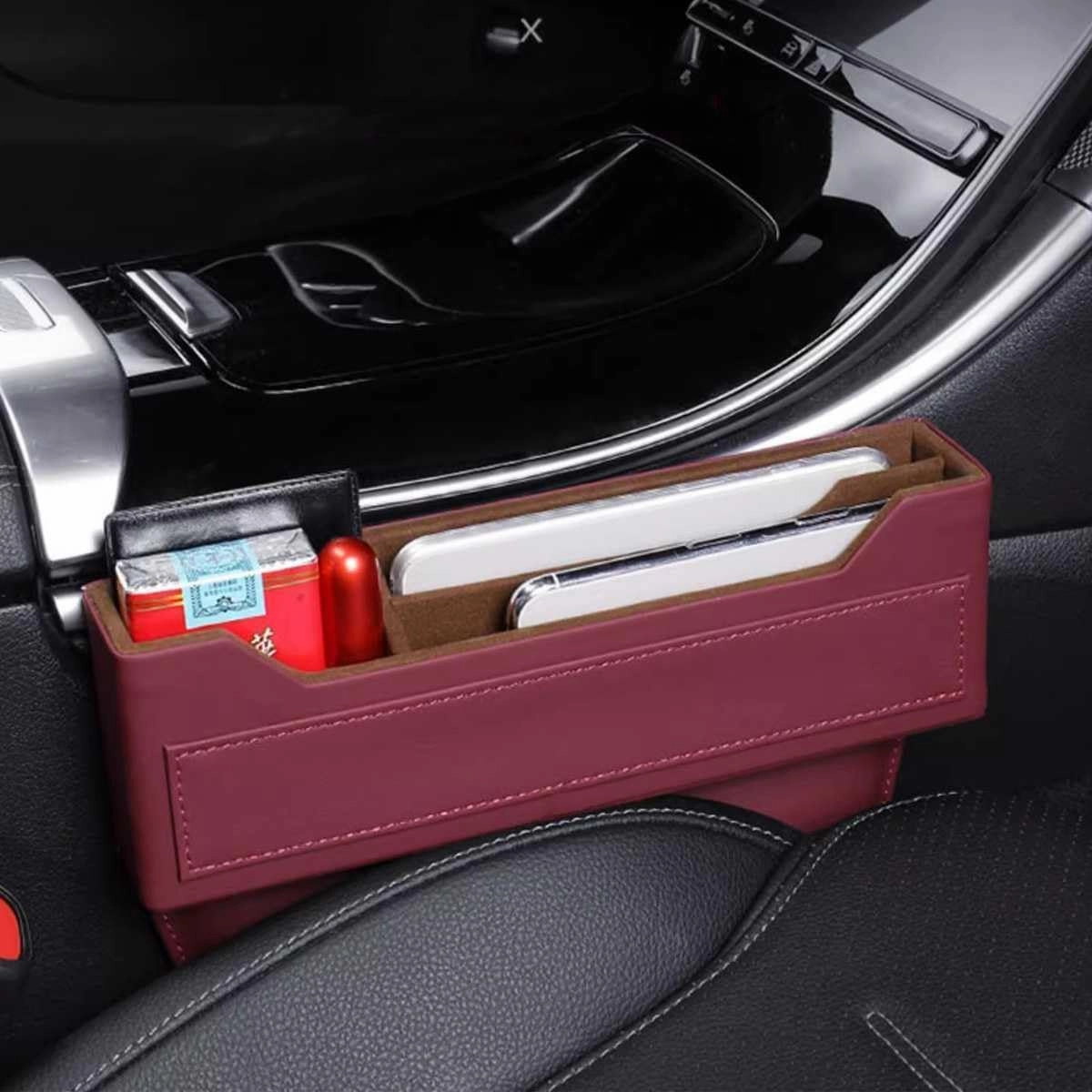 Car Seat Storage Box for Suzuki Swift Sx4 Vitara Jimny S-Cross Swift Series Car Seat Gap Organizer Seat Side Bag Reserved Charging Cable Hole Car Accessories,One Piece-Brown