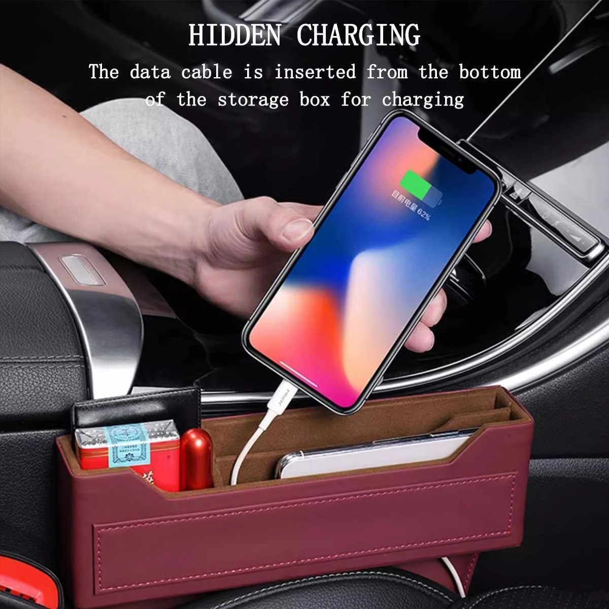 Car Seat Storage Box for Suzuki Swift Sx4 Vitara Jimny S-Cross Swift Series Car Seat Gap Organizer Seat Side Bag Reserved Charging Cable Hole Car Accessories,One Piece-Brown