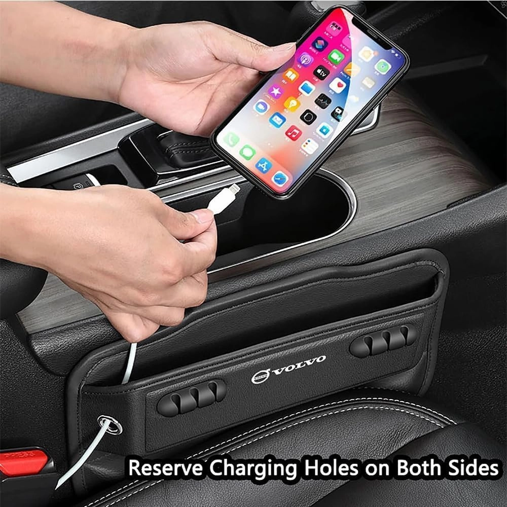 Car Seat Storage Box for Volvo XC60/S90/S60 Series Car Seat Gap Organizer Seat Side Bag Reserved Charging Cable Hole Car Accessories,Black