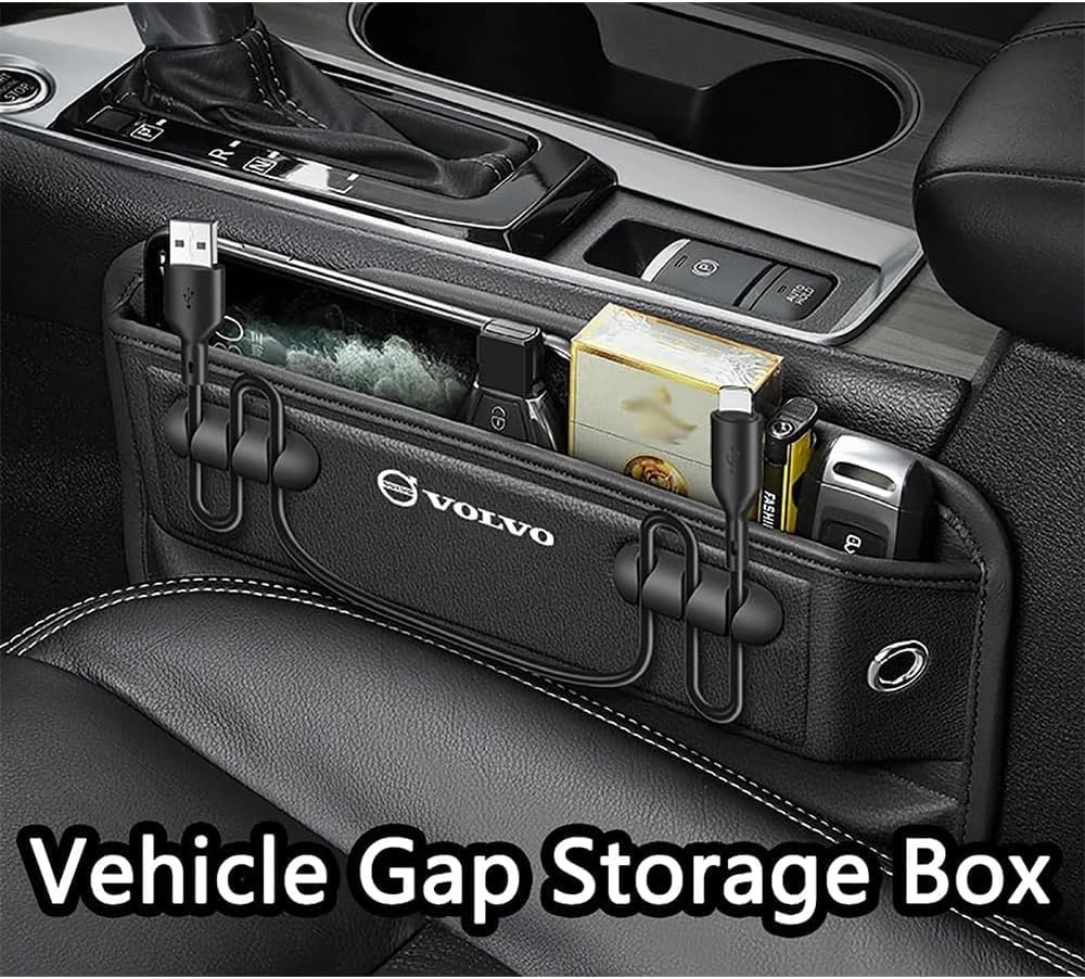 Car Seat Storage Box for Volvo XC60/S90/S60 Series Car Seat Gap Organizer Seat Side Bag Reserved Charging Cable Hole Car Accessories,Black