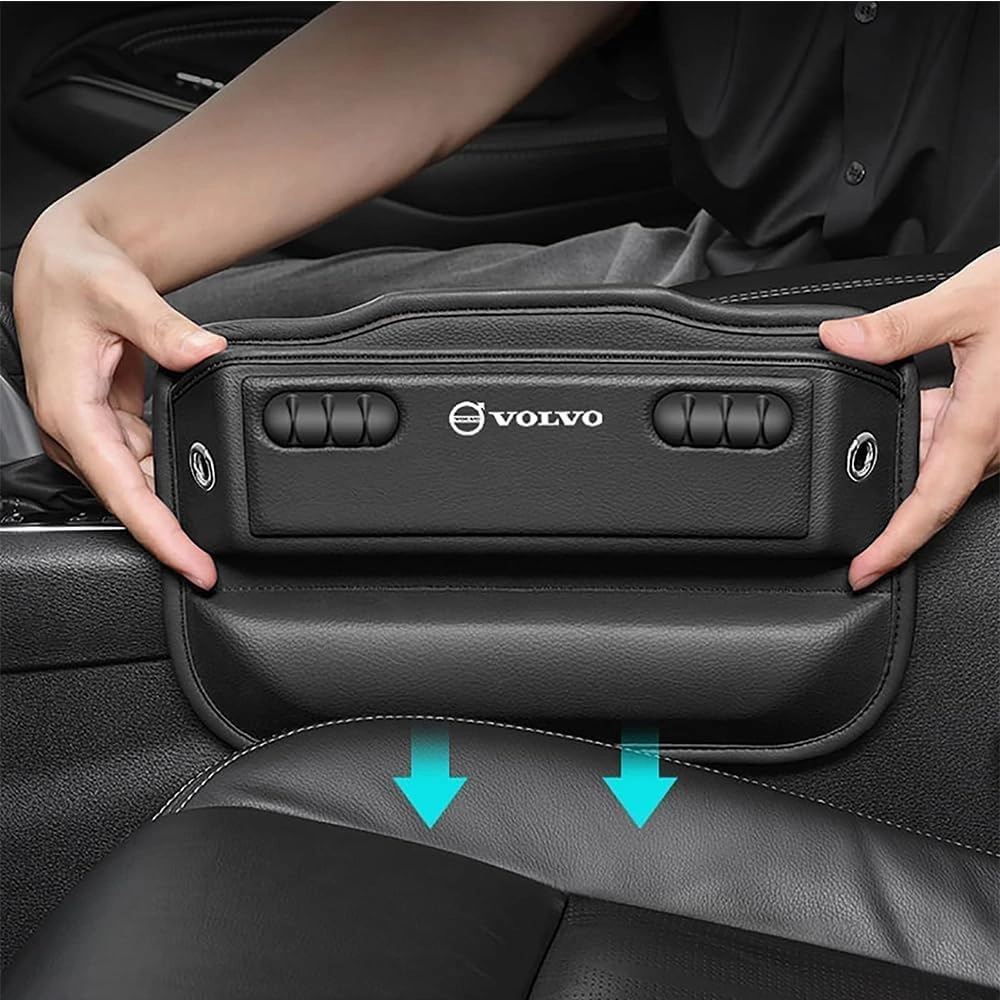 Car Seat Storage Box for Volvo XC60/S90/S60 Series Car Seat Gap Organizer Seat Side Bag Reserved Charging Cable Hole Car Accessories,Black