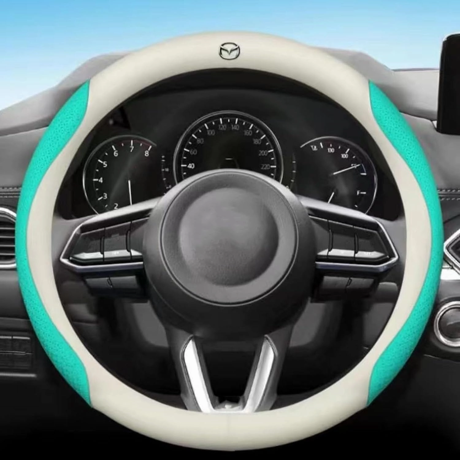 Car Steering Wheel Cover for Mazda Biante 2008-2018, Breathable Durable All-Season Comfort Steering Wheel Cover All Inclusive Wheel Cover Car Accessories,E Green