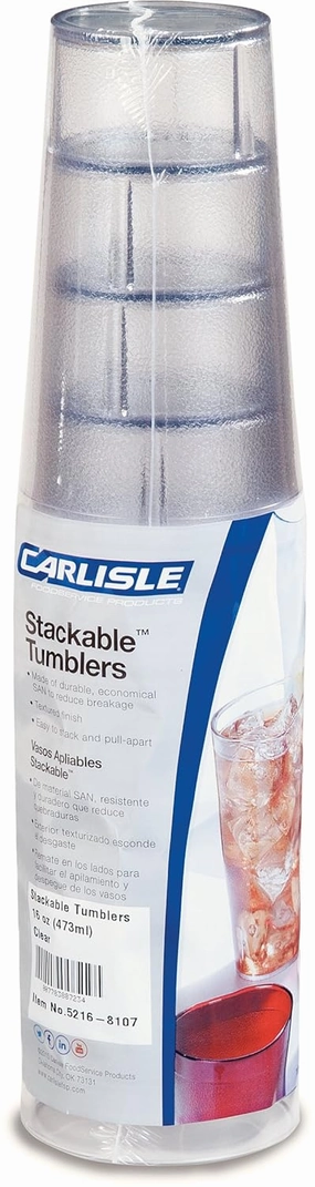 Carlisle FoodService Products 52168107 Stackable ShatterResistant Plastic Tumbler, 16 oz., Clear (Pack of 6)