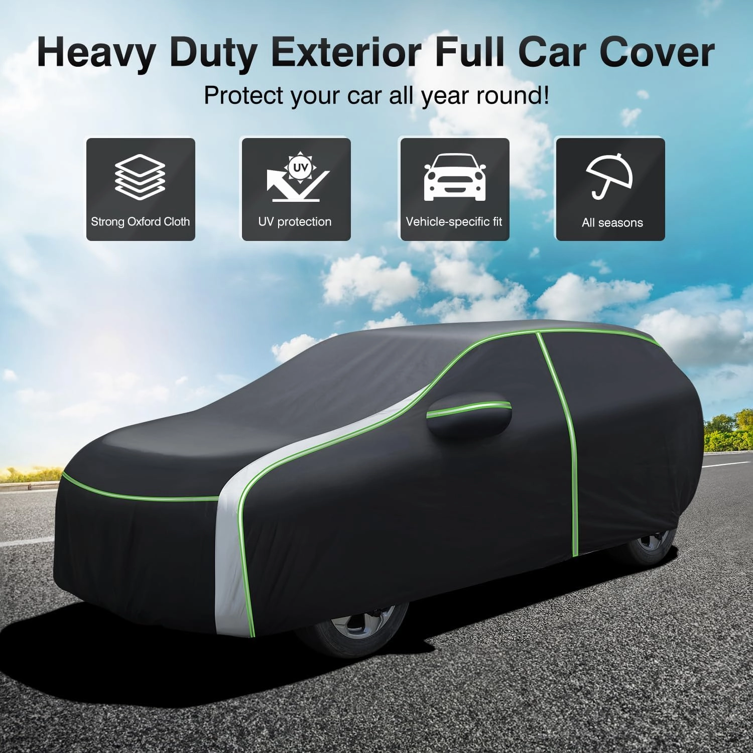 Cartist Full Car Cover Fits for Chrysler Pacifica 1999-2024 2025 Accessories All Weather Car Covers Outdoor for Pacifica Waterproof Anti UV with Zipper & Reflective Safety Strips