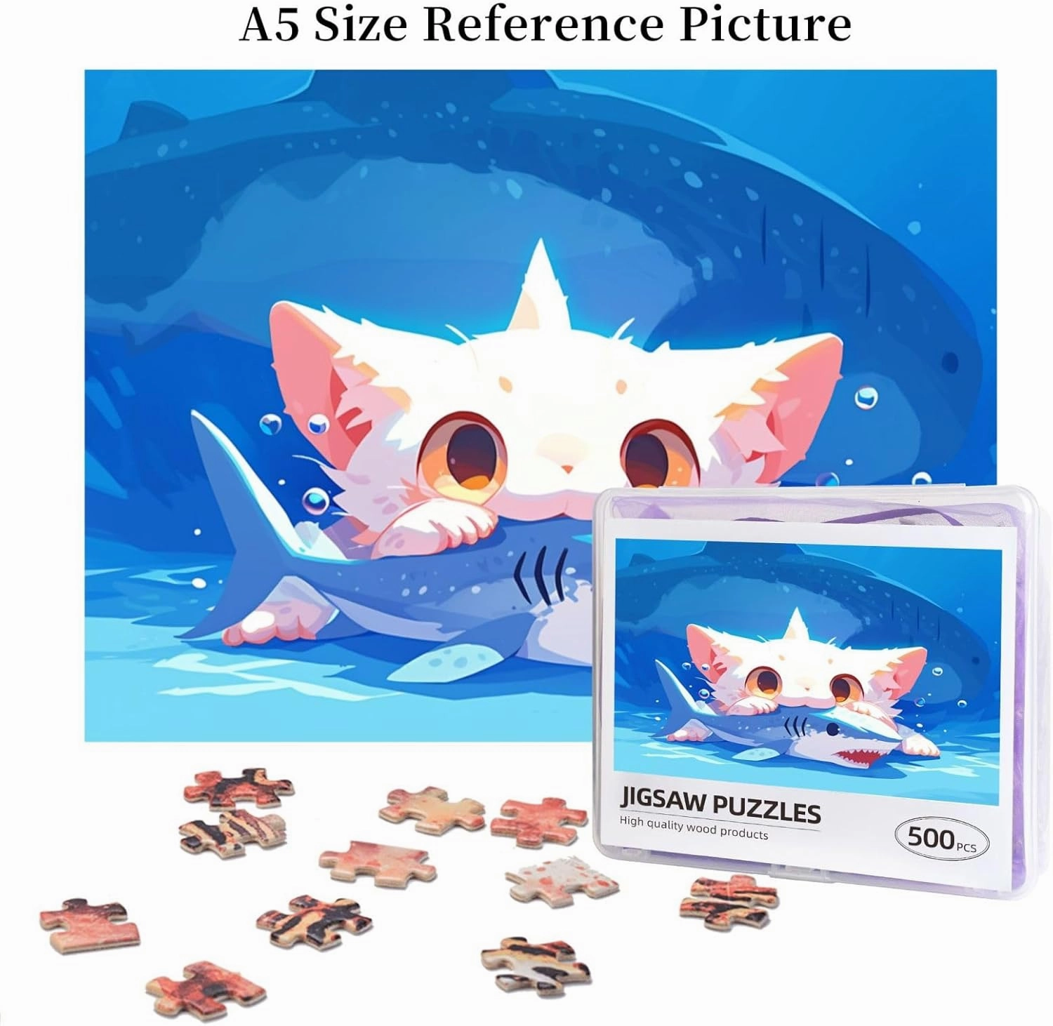 Cat Eating Fish Jigsaw Puzzle 500 Piece for Adults & Kids, Wall Hanging Puzzles Intellectual Decompressing Fun Family Game Large Puzzle Game Toys Gifts