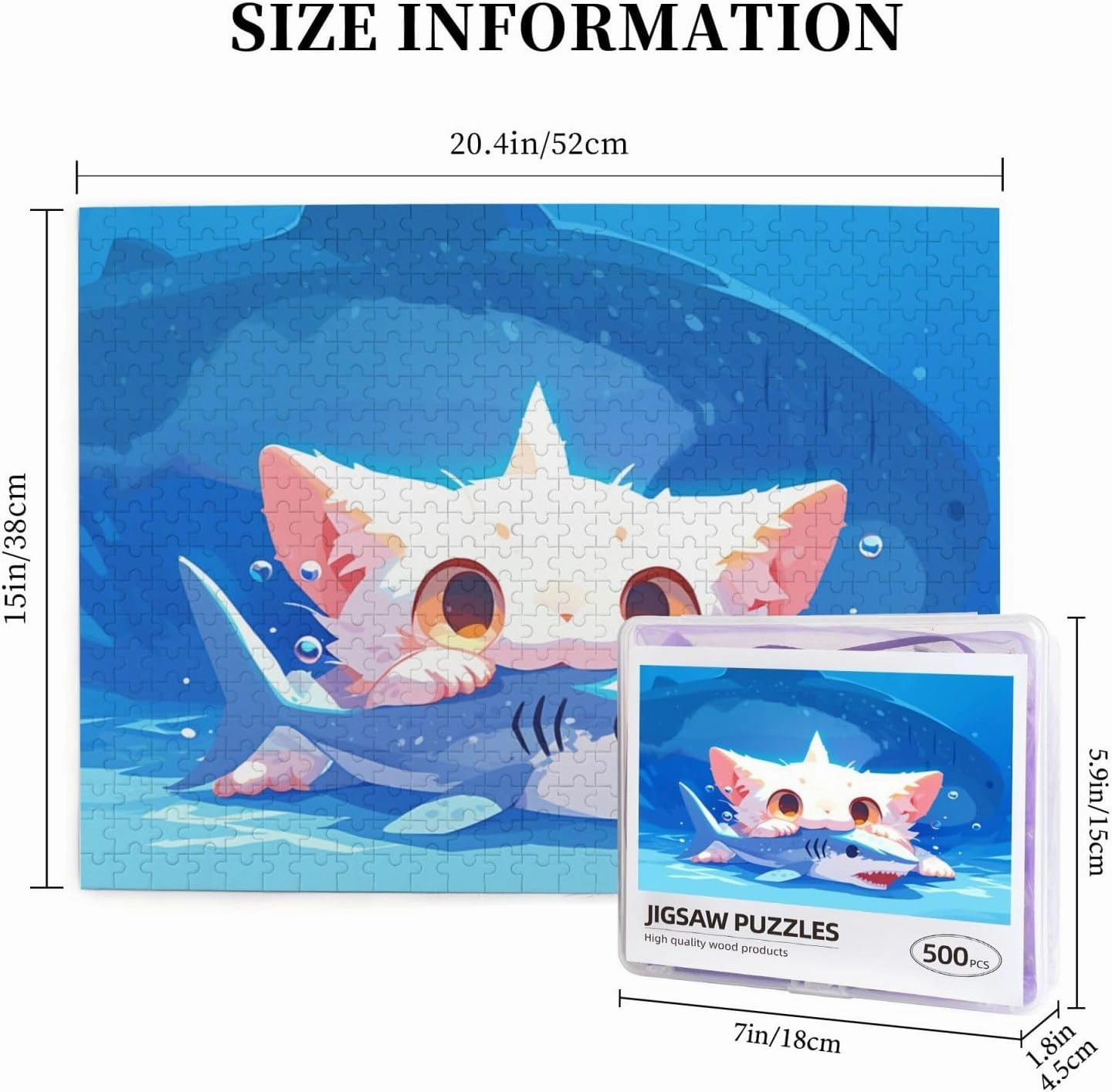Cat Eating Fish Jigsaw Puzzle 500 Piece for Adults & Kids, Wall Hanging Puzzles Intellectual Decompressing Fun Family Game Large Puzzle Game Toys Gifts
