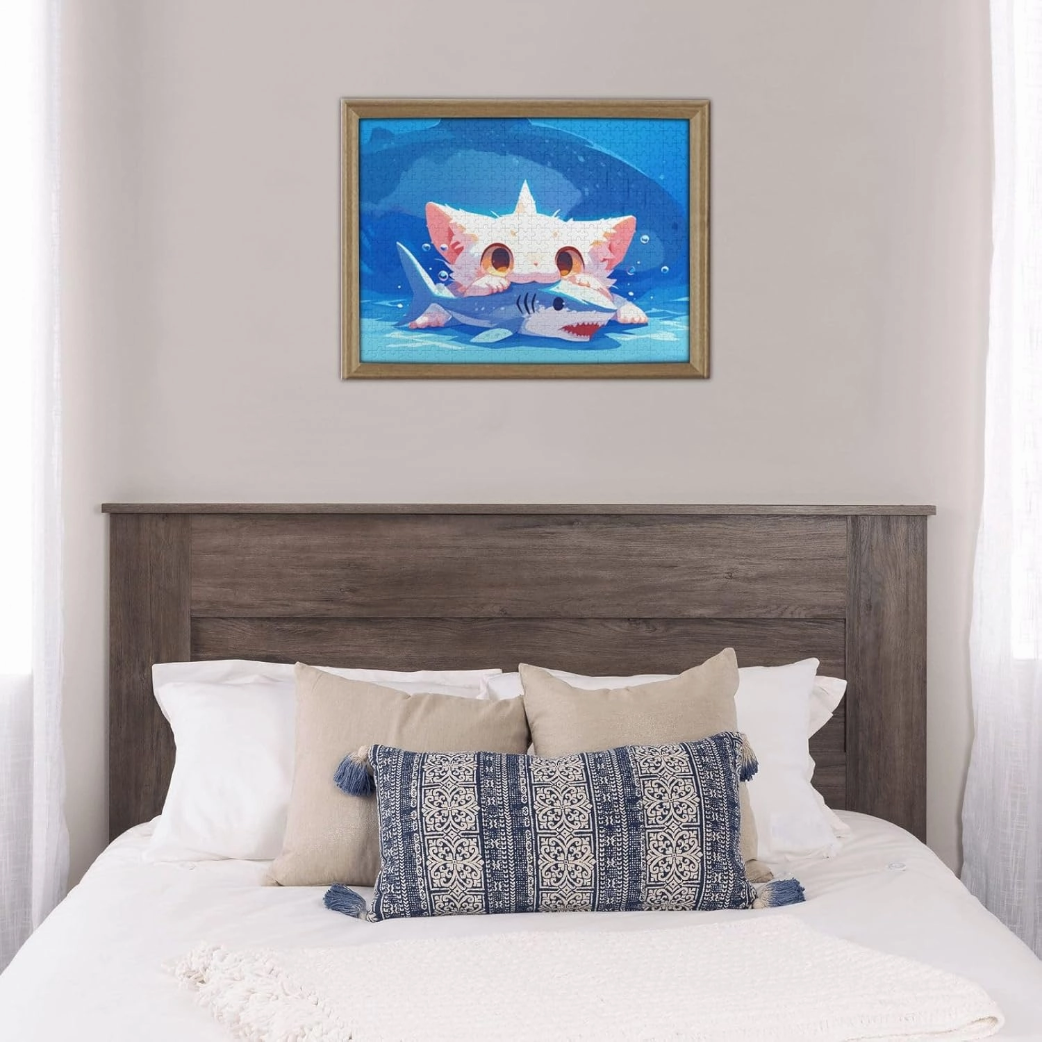 Cat Eating Fish Jigsaw Puzzle 500 Piece for Adults & Kids, Wall Hanging Puzzles Intellectual Decompressing Fun Family Game Large Puzzle Game Toys Gifts