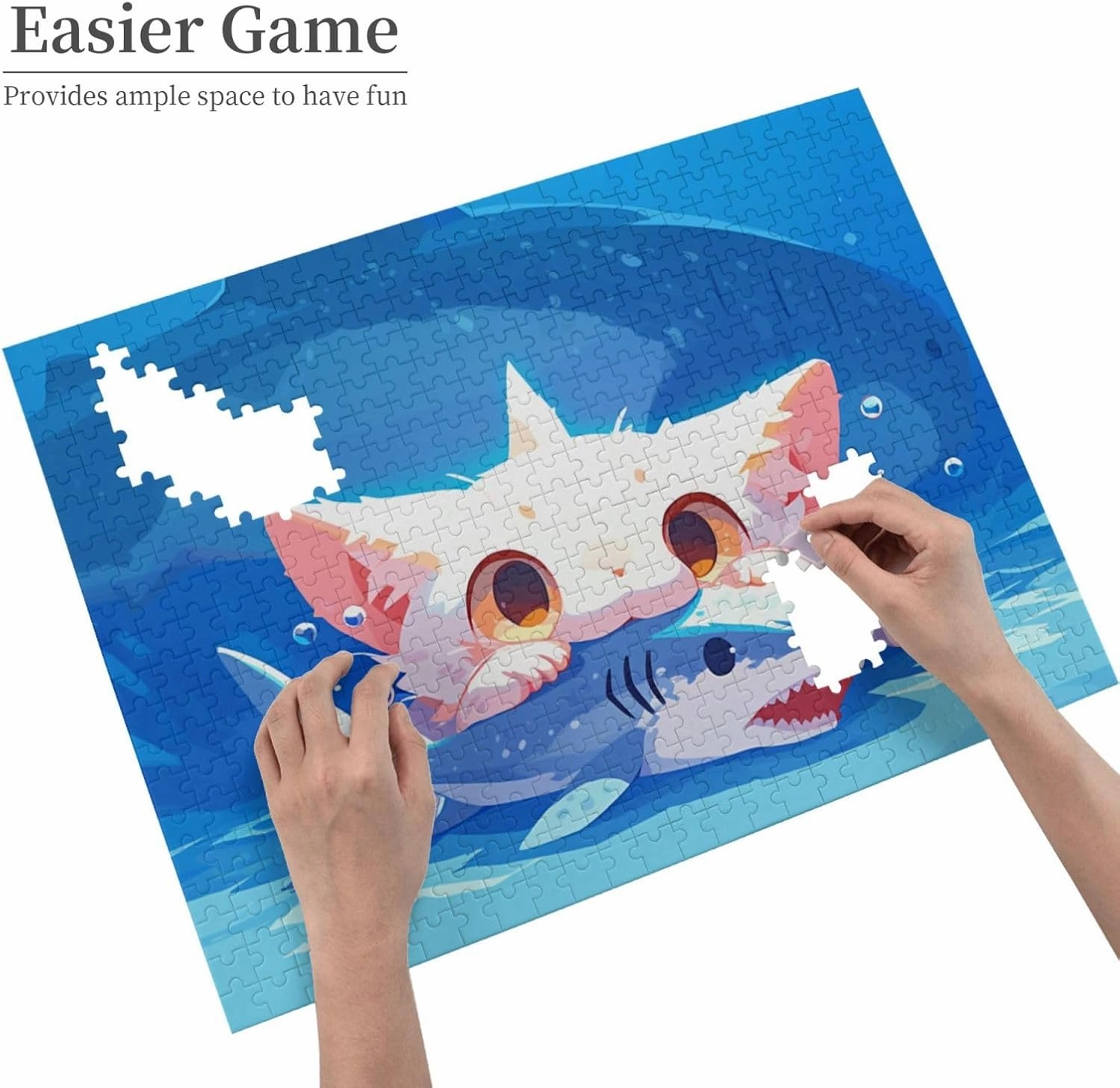 Cat Eating Fish Jigsaw Puzzle 500 Piece for Adults & Kids, Wall Hanging Puzzles Intellectual Decompressing Fun Family Game Large Puzzle Game Toys Gifts