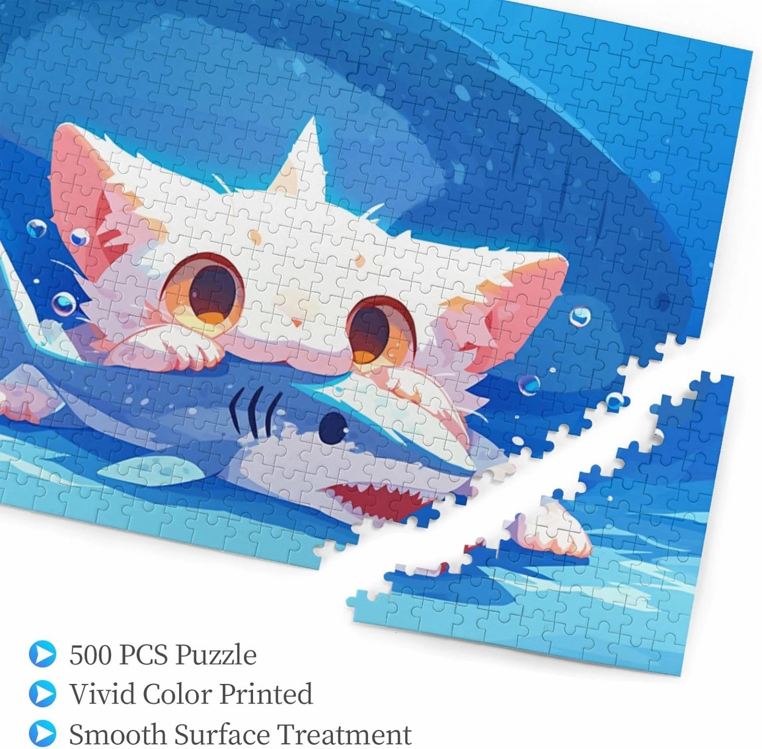 Cat Eating Fish Jigsaw Puzzle 500 Piece for Adults & Kids, Wall Hanging Puzzles Intellectual Decompressing Fun Family Game Large Puzzle Game Toys Gifts
