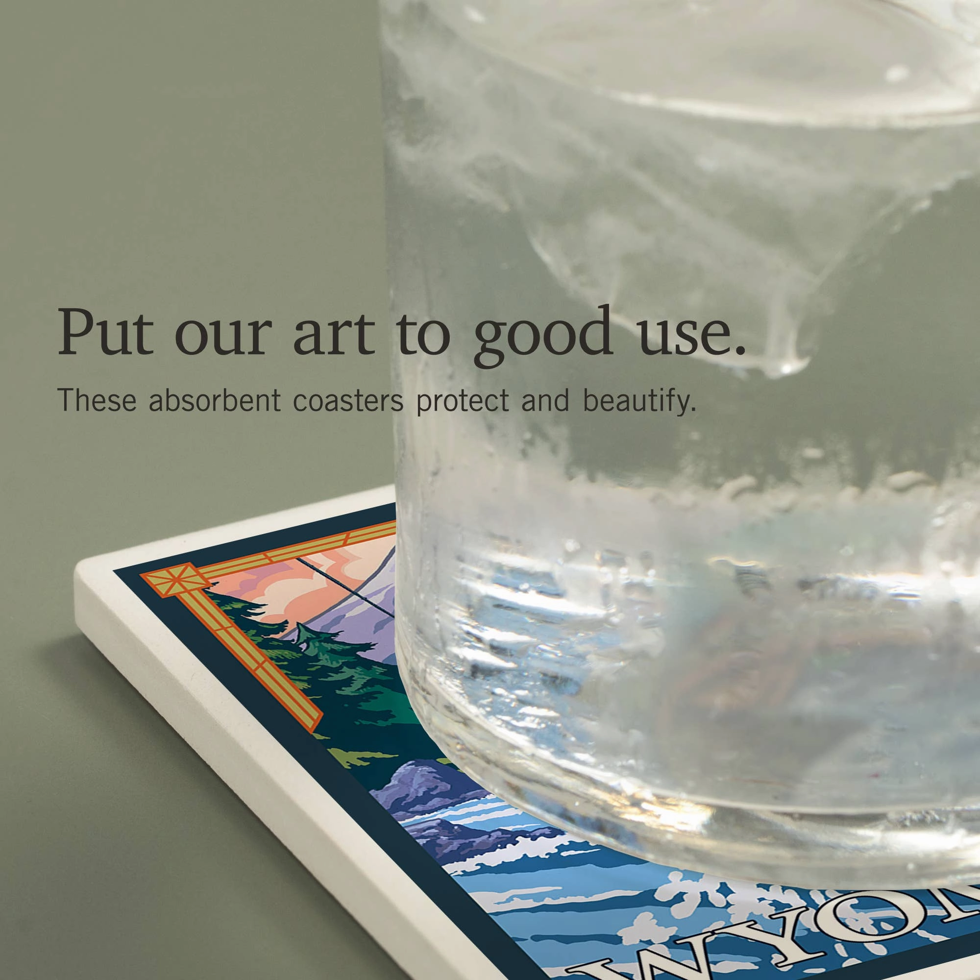 Ceramic Coaster Wyoming, Fly Fishing Scene