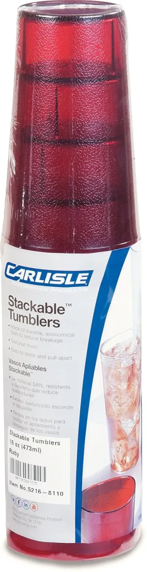 CFS 52168110 Stackable ShatterResistant Plastic Tumbler, 16 oz., Ruby (Pack of 6)