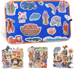 CHEFAN 4 Pack Felt Board Bible Stories Set, Flannel Board Stories Include Noah's Ark, Jonah and The Whale, David and Goliath, The Nativity of Jesus, 50 pcs Precut Flannel Graph Bible Toys for Kids