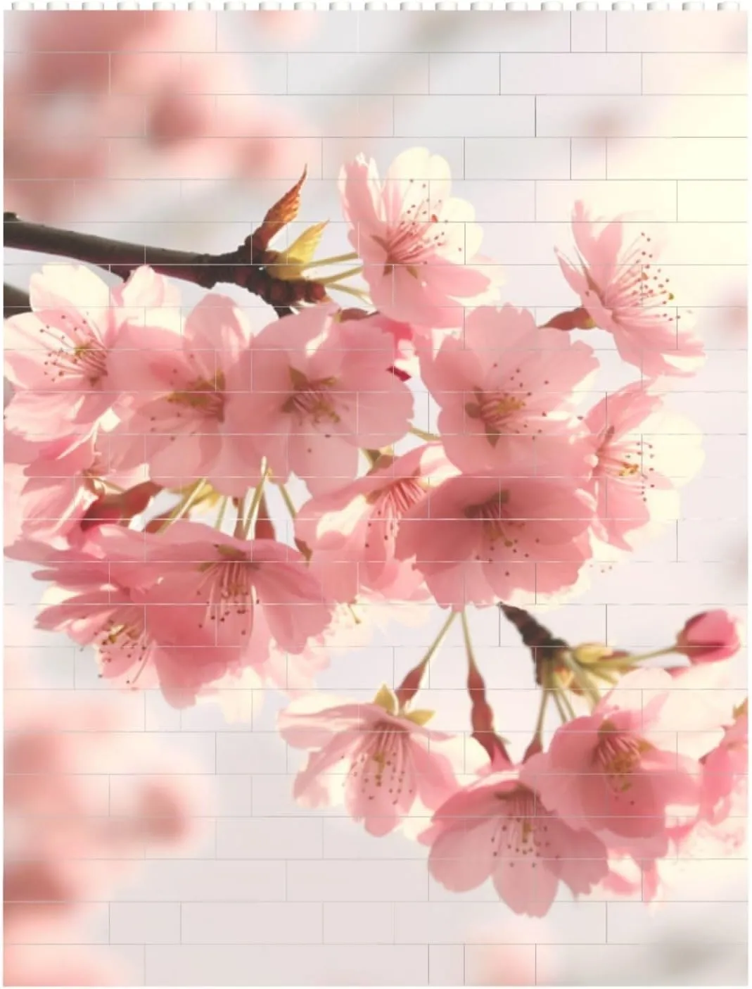Cherry Blossom Building Block Puzzle Personalized Building Bricks for Adults Square Shaped DIY Brick Block Puzzles Valentine's Day Gifts for Home Decor Brick Puzzle