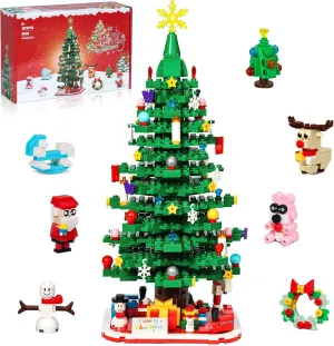 Christmas Tree Building Blocks with Lights - Holiday Tree Toys for Kids & Adults - Xmas Tabletop Decorations (1025 PCS)