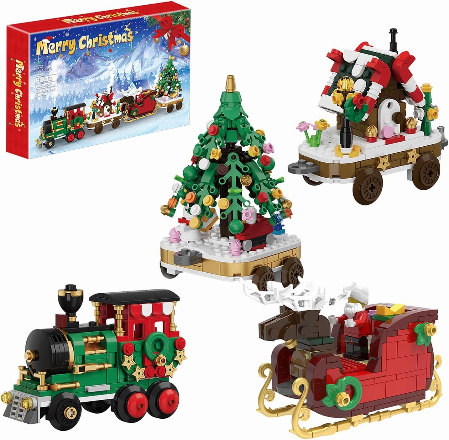 Christmas Mini Buliding Blocks Kits Train Set Toys Stocking Stuffers with Christmas Tree and Elk 806  Pieces for Xmas Birthday for Boys Girls Kids Ages 6 7 8 9 10  