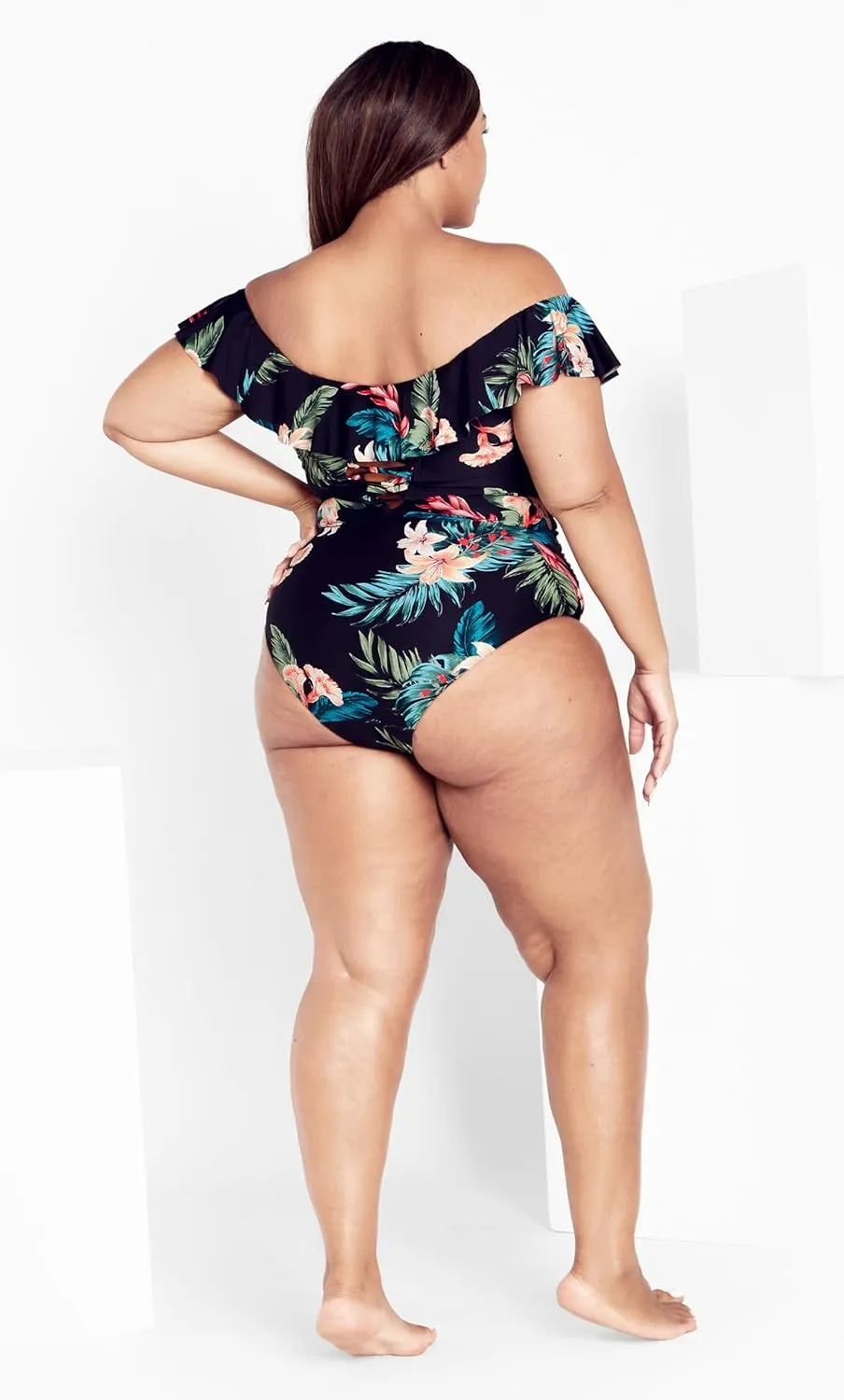City Chic Women's Plus Size Ingrid Ruffle Print 1 Piece