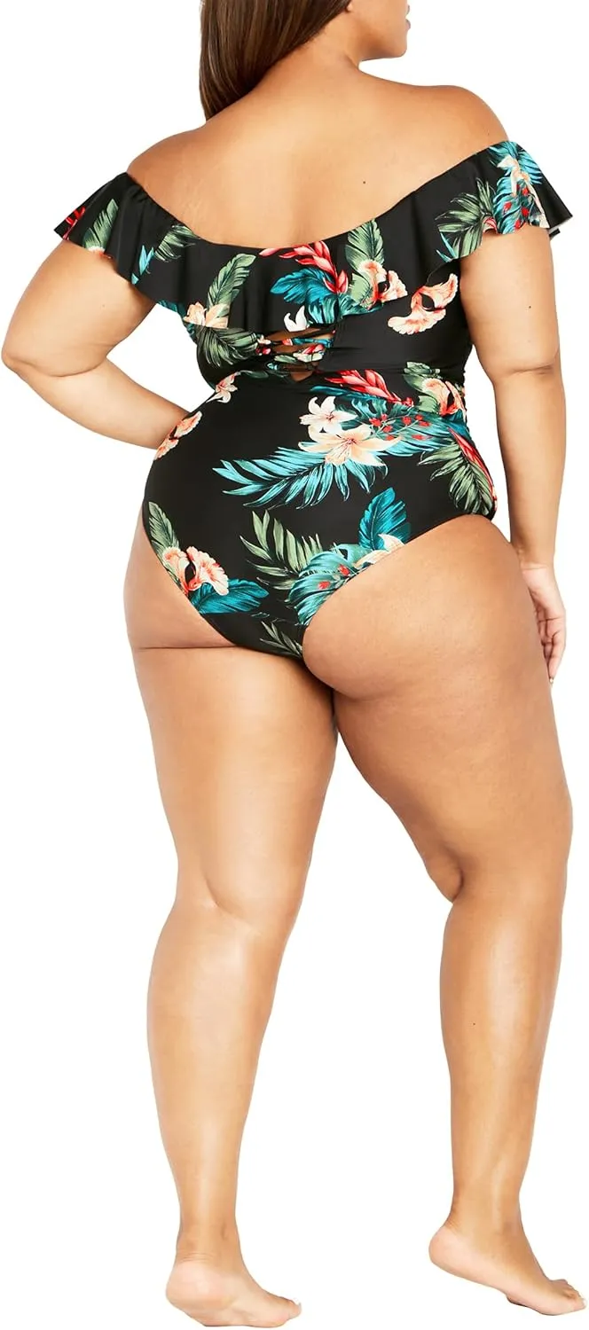 City Chic Women's Plus Size Ingrid Ruffle Print 1 Piece
