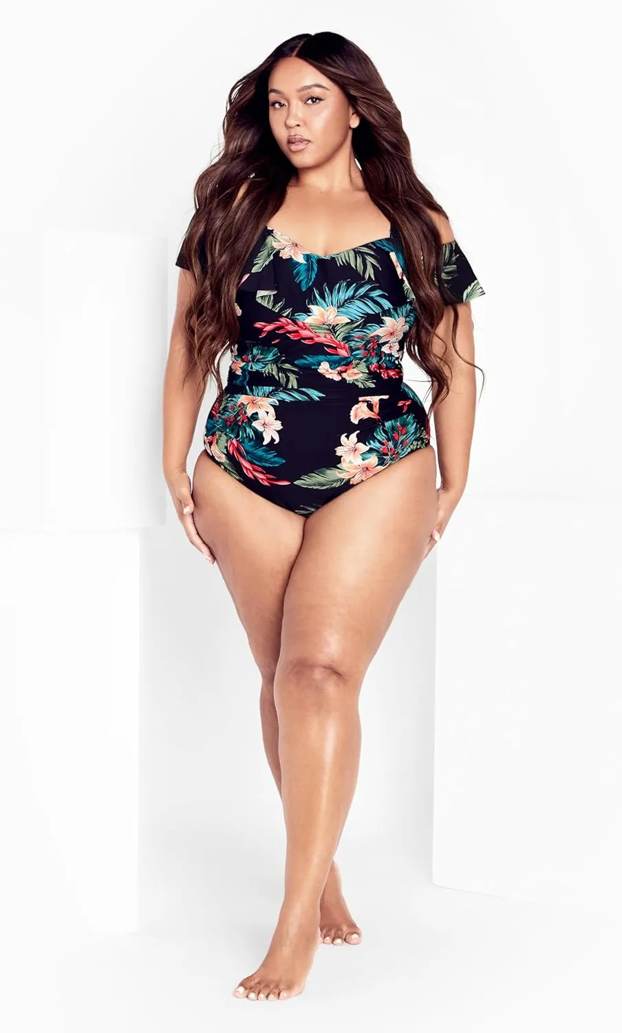City Chic Women's Plus Size Ingrid Ruffle Print 1 Piece
