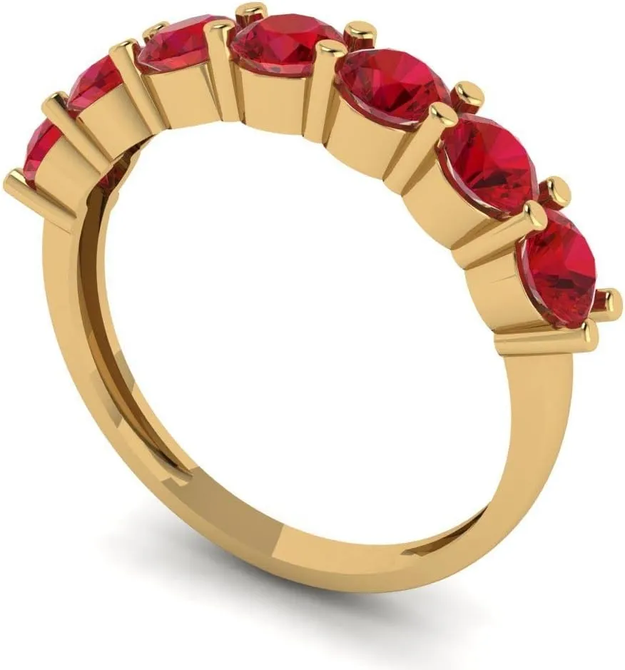 Clara Pucci 1.19 Ct Round Cut VVS1 Simulated Ruby Wedding Band – Stackable 14K Solid Yellow Gold Ring – Bridal Anniversary Band for Women – Birthstone Gift for Her