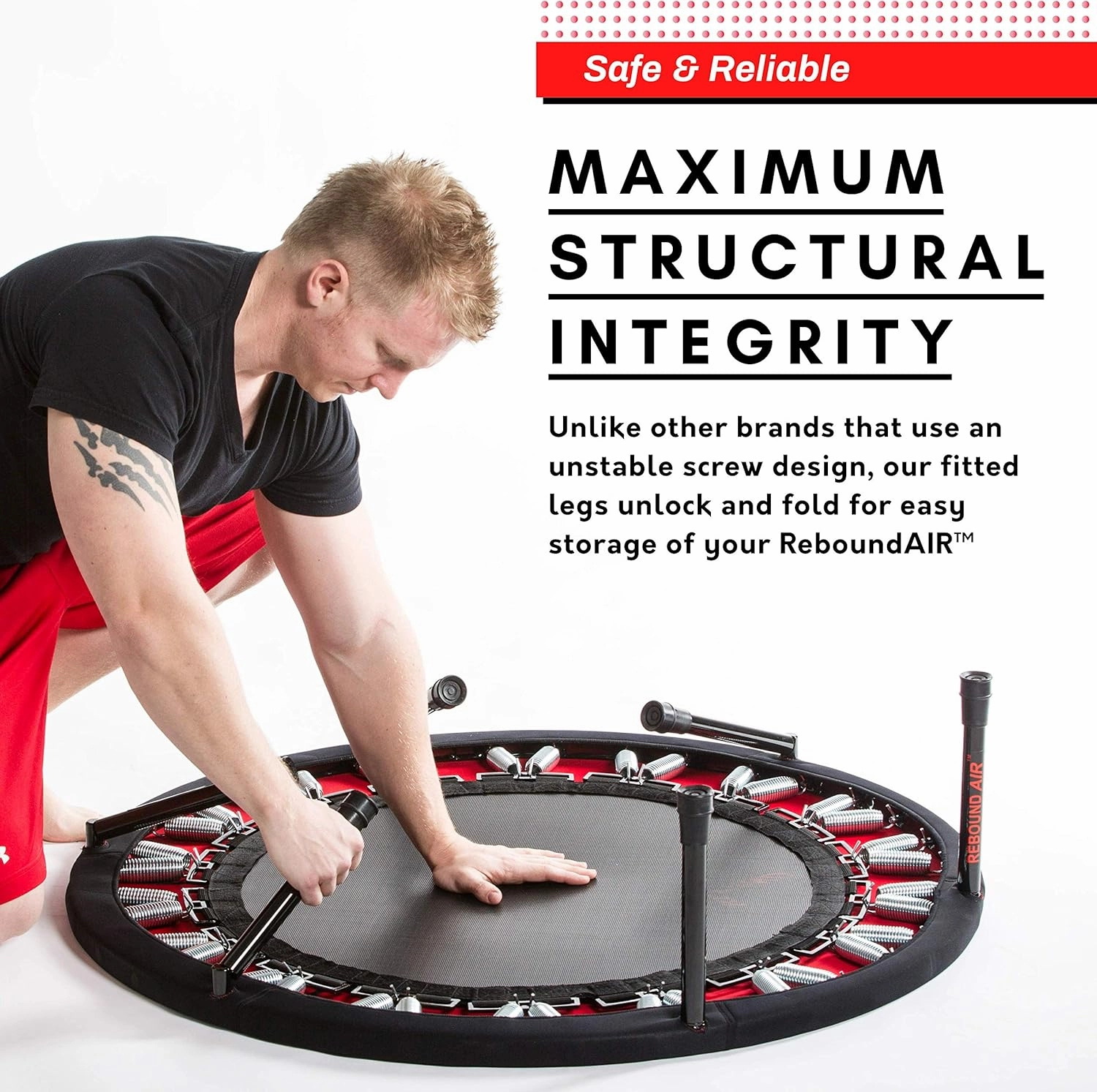 Classic Rebounder by Rebound Air | Foldable Mini Fitness Trampoline for Adults & Kids | Half-Fold Design w/Heavy Duty Springs for Indoor/Outdoor Exercise | Includes Case