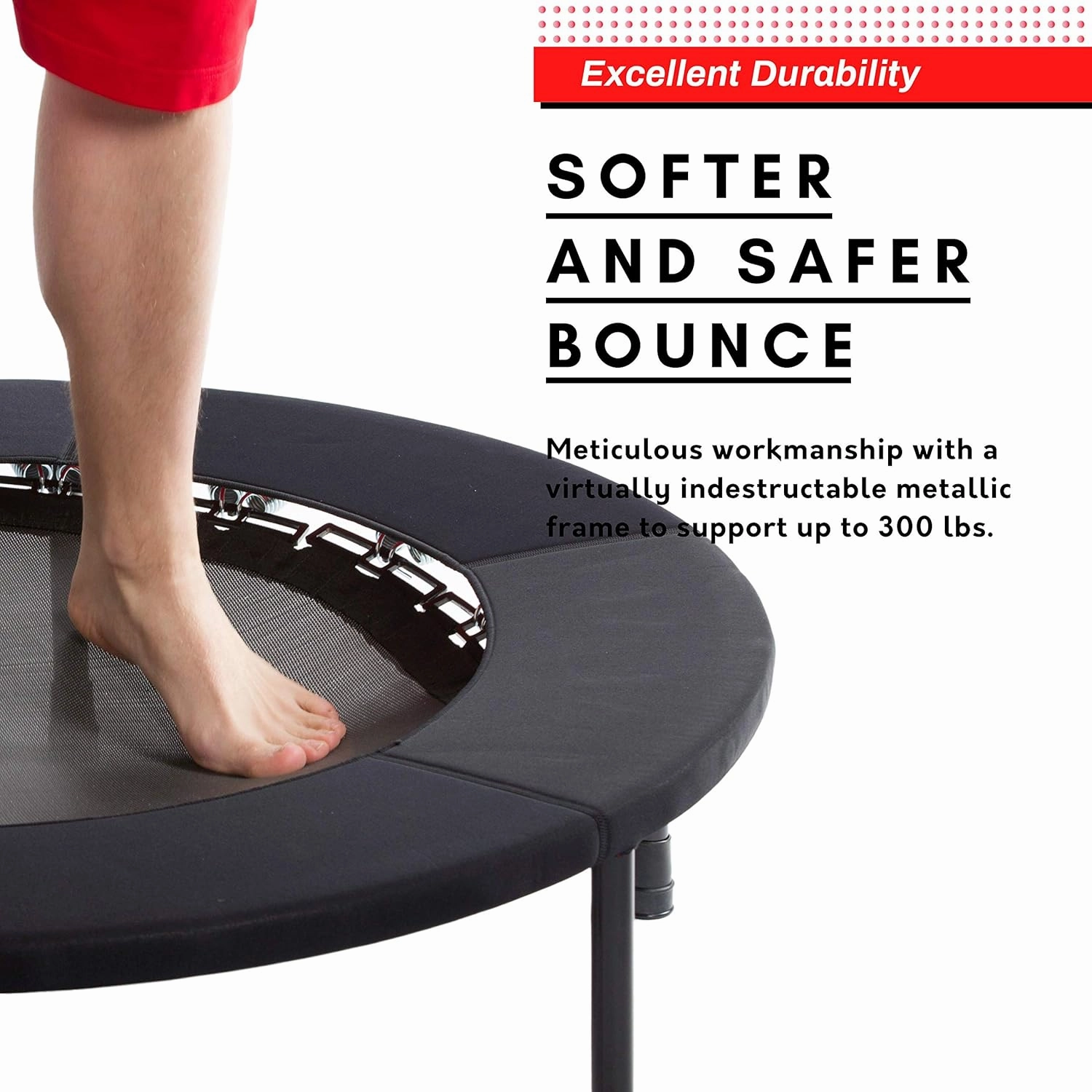 Classic Rebounder by Rebound Air | Foldable Mini Fitness Trampoline for Adults & Kids | Half-Fold Design w/Heavy Duty Springs for Indoor/Outdoor Exercise | Includes Case