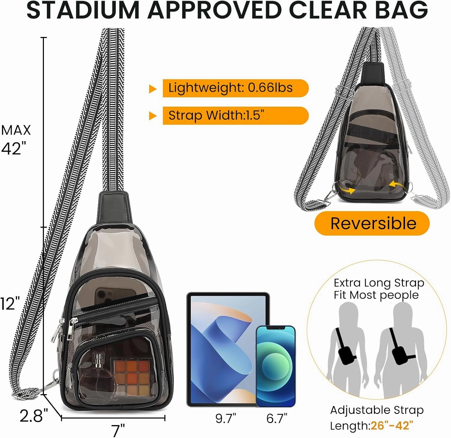 Clear Bag for Stadium Events, Clear Crossbody Concert Bag, Fanny Pack for Women Men, See Through Stadium Bags