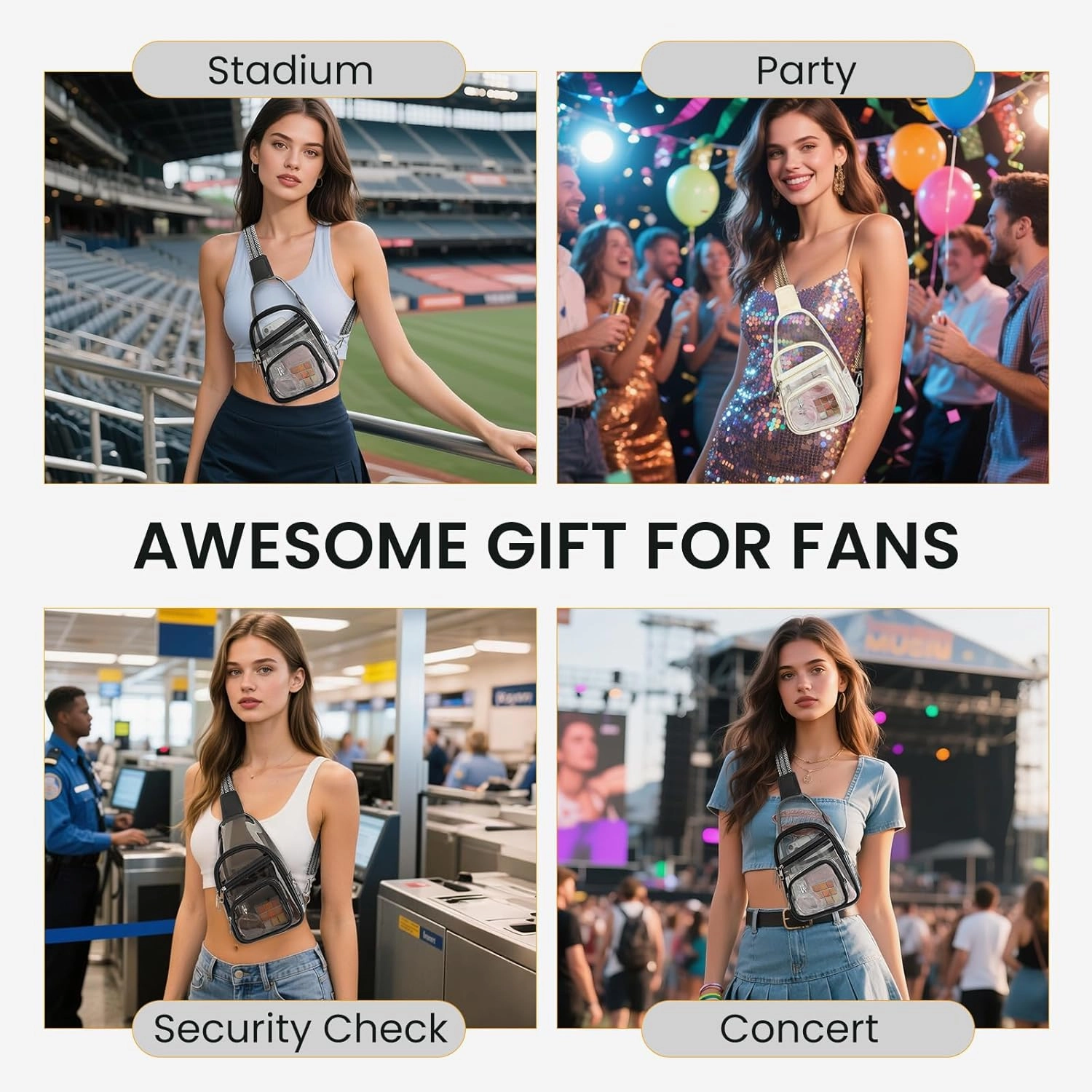 Clear Bag for Stadium Events, Clear Crossbody Concert Bag, Fanny Pack for Women Men, See Through Stadium Bags