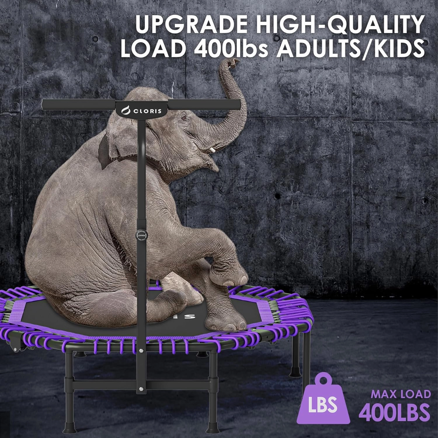 CLORIS 38in/48in Folding Trampoline - Max Load 220lbs / 450lbs Mini Rebounder Fitness Trampoline with Adjustable Foam Handle, with safty Padded Cover Best Gift for Kids/Adult
