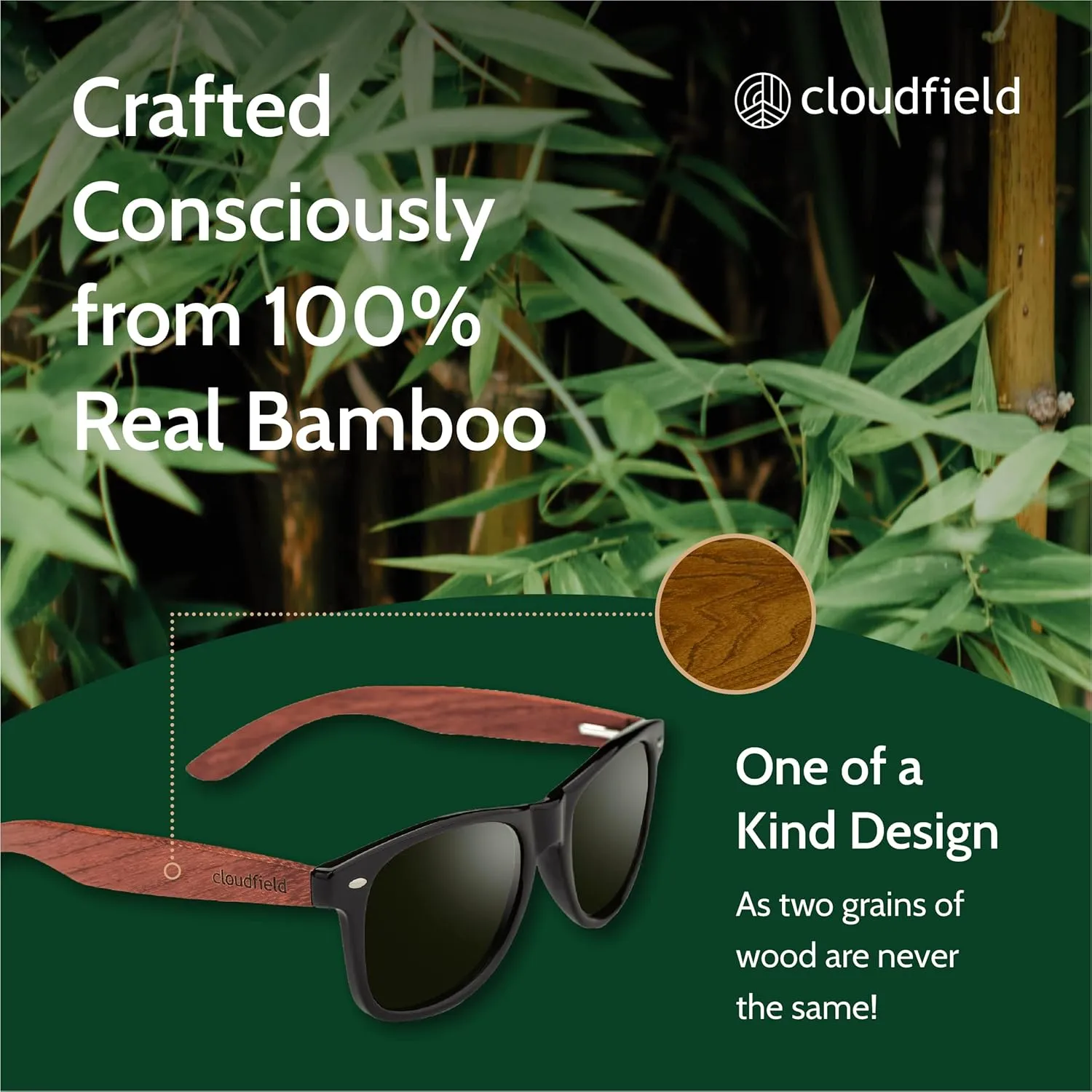 cloudfield Wood Frame Sunglasses for Men and Women with 9-Layer Polarized Lenses and Double Layer of UV Blocking Coating