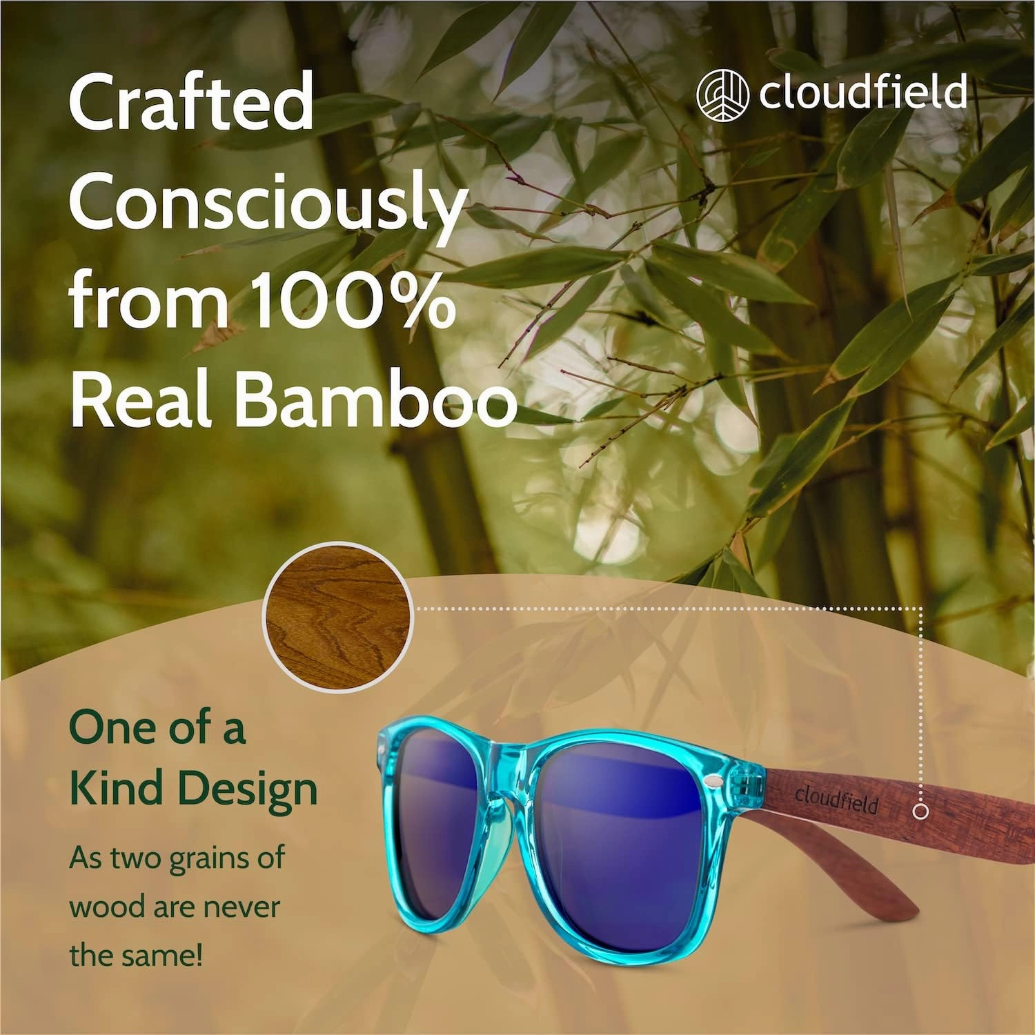 cloudfield Wood Frame Sunglasses for Men and Women with 9-Layer Polarized Lenses and Double Layer of UV Blocking Coating