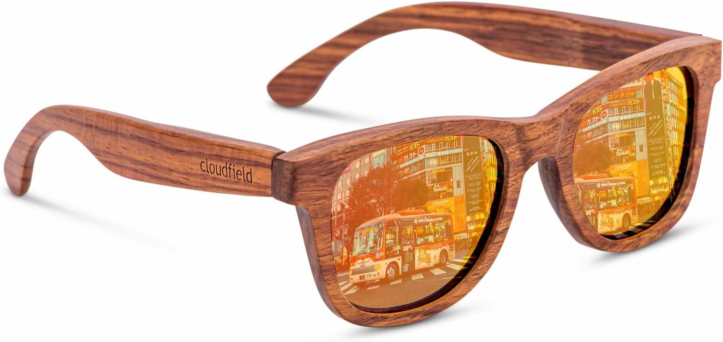 cloudfield Wood Frame Sunglasses for Men and Women with 9-Layer Polarized Lenses and Double Layer of UV Blocking Coating