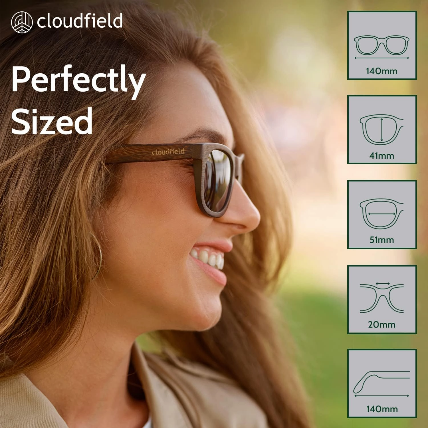 cloudfield Wood Frame Sunglasses for Men and Women with 9-Layer Polarized Lenses and Double Layer of UV Blocking Coating