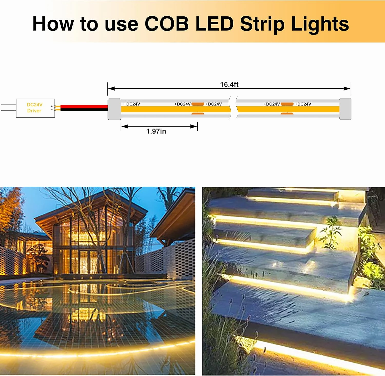COB LED Strip Lights,2700K Warm White,24V led Light Strips Waterproof,480LEDs/M,16.4ft/5M,CRI90  Outdoor cob led,Ip67 Sauna Lights for Sauna Room,Pool,Garden,(Power Not Included)