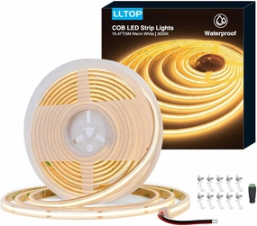 COB LED Strip Lights Waterproof IP67 DC24v Warm White 3000K 16.4ft/5m High CRI 92Ra  Outdoor LED Tape Lighting DIY Cuttable for Bedroom Kitchen Cabinet Shelf (Power Supply Not Included)