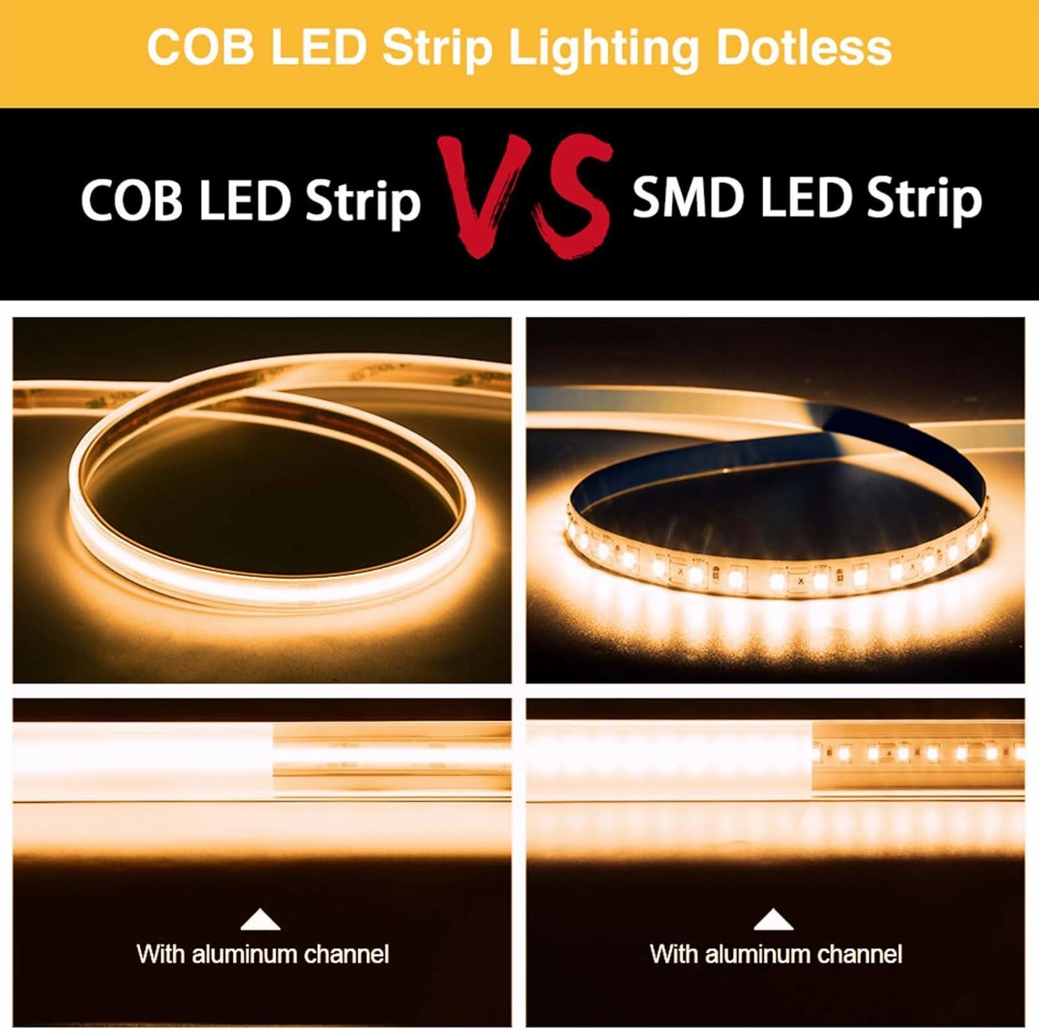 COB LED Strip Lights Waterproof IP67 DC24v Warm White 3000K 16.4ft/5m High CRI 92Ra  Outdoor LED Tape Lighting DIY Cuttable for Bedroom Kitchen Cabinet Shelf (Power Supply Not Included)
