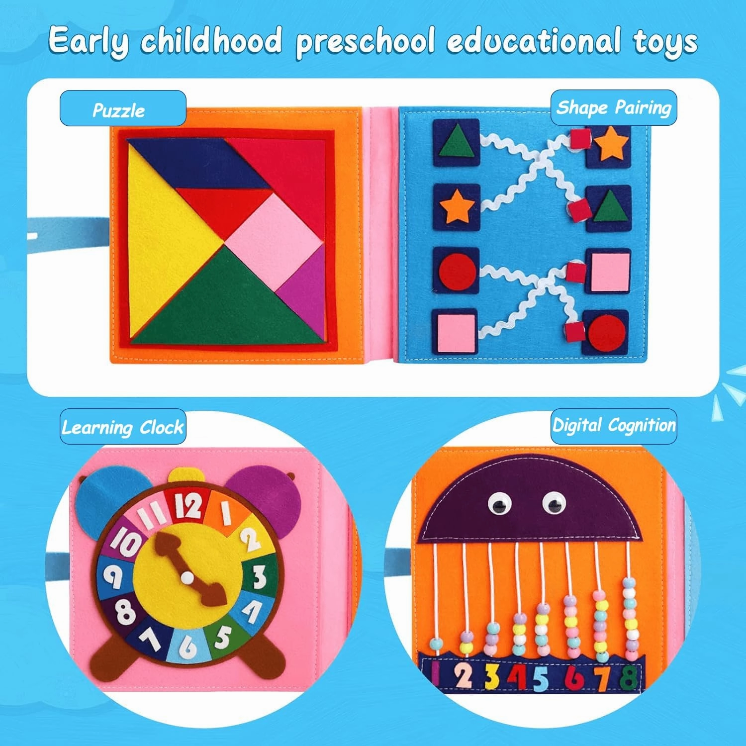 Cobelae Montessori Toys Busy Board for Toddlers, Baby Airplane/Road Trip Quiet Book, Preschool Learning Activities Develop Fine Motor Skills Educational Sensory Travel Toys for Boys and Girls Gifts